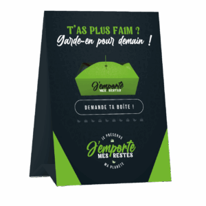 Chevalet de table A6 en carton mat 300 g/m² pour proposer la doggy bag j'emporte mes restes