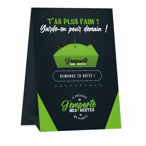 Chevalet de table A6 en carton mat 300 g/m² pour proposer la doggy bag j'emporte mes restes