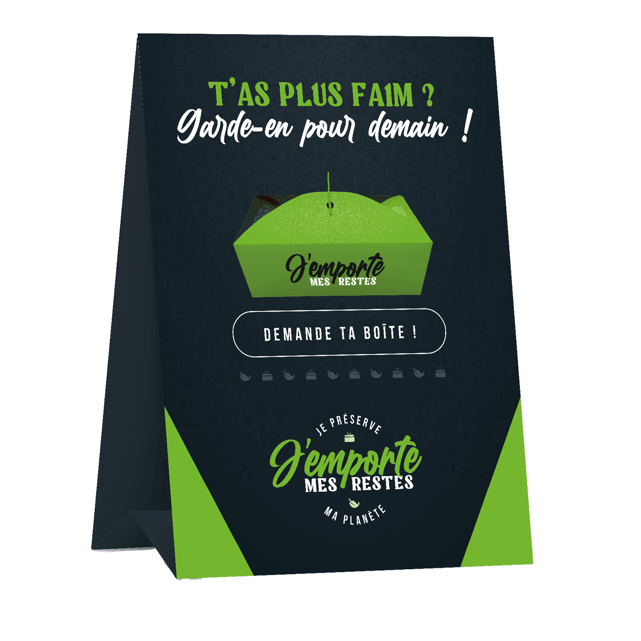 Chevalet de table A6 en carton mat 300 g/m² pour proposer la doggy bag j'emporte mes restes