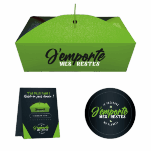 Pack doggy bag, vitrophanie, chevalet pour lutter contre le gaspillage alimentaire