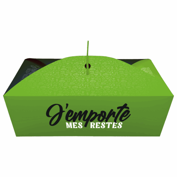Doggy bag écoresponsable vert et noir avec poignée – carton recyclable issu des forêts durablement gérées pour j'emporte mes restes, la doggy bag française