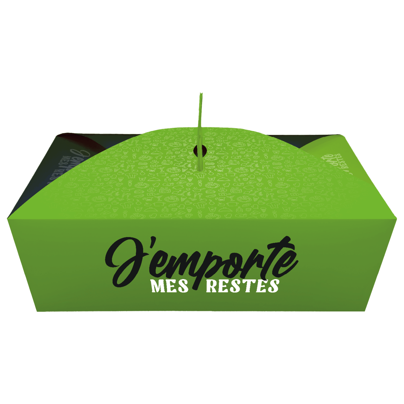 Doggy bag écoresponsable vert et noir avec poignée – carton recyclable issu des forêts durablement gérées pour j'emporte mes restes, la doggy bag française
