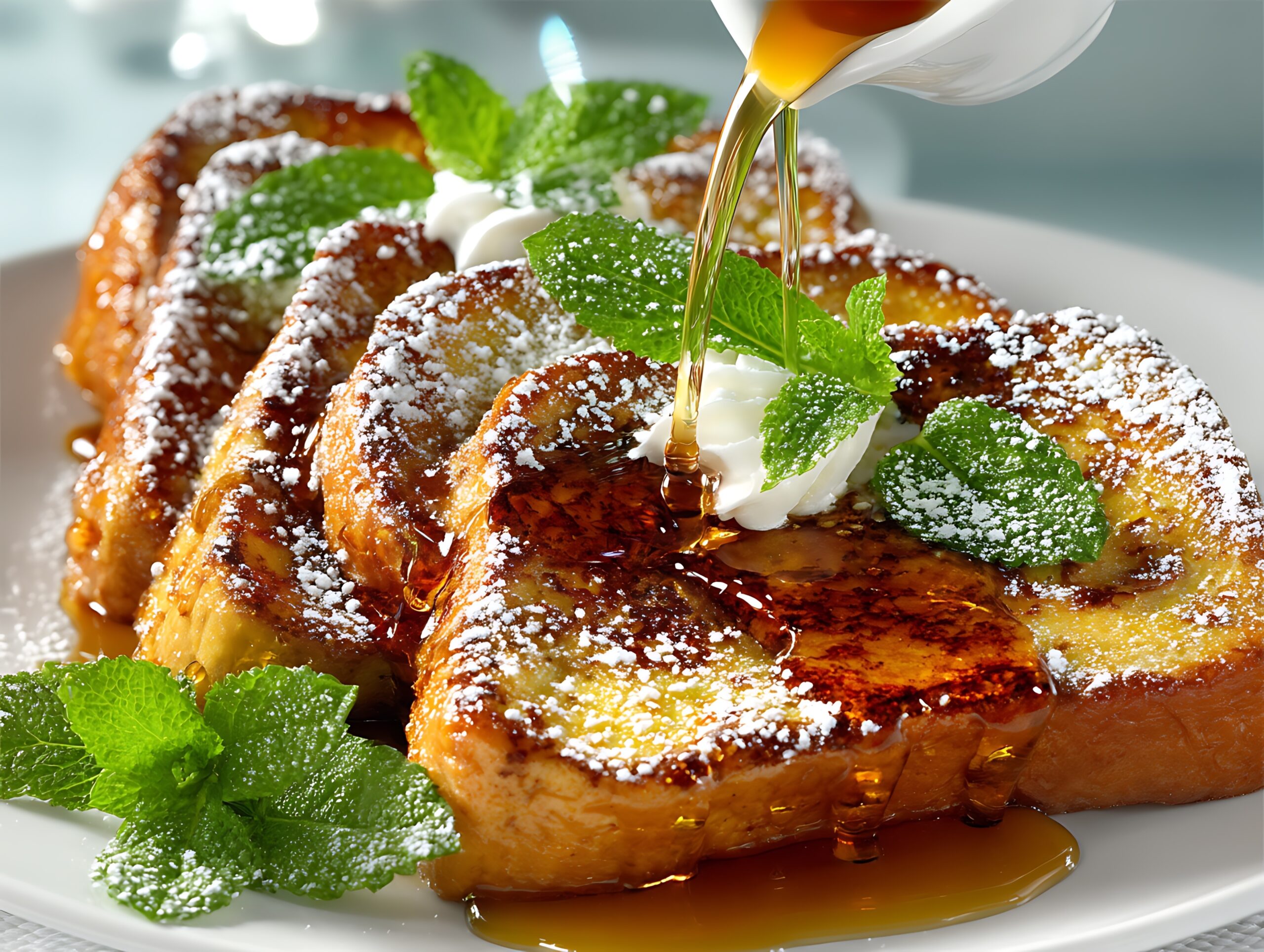 Pain perdu anti-gaspillage préparé avec du pain rassis et servi avec fruits frais